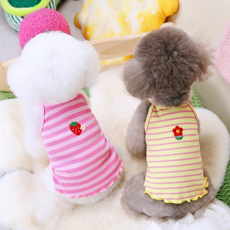 Striped Dog Clothes Summer Dog Suspender Vest Cute Puppy Singlet Flower Print Cat Shirt Pet Vest Bichon Frise Costumes