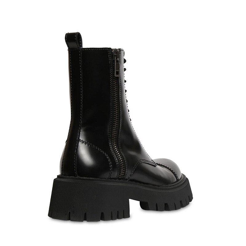 2020 plataforma chunky ankle boots feminino lado zíper rendas-up botas curtas mulheres design da marca estilo rua botas de motocicleta mujer
