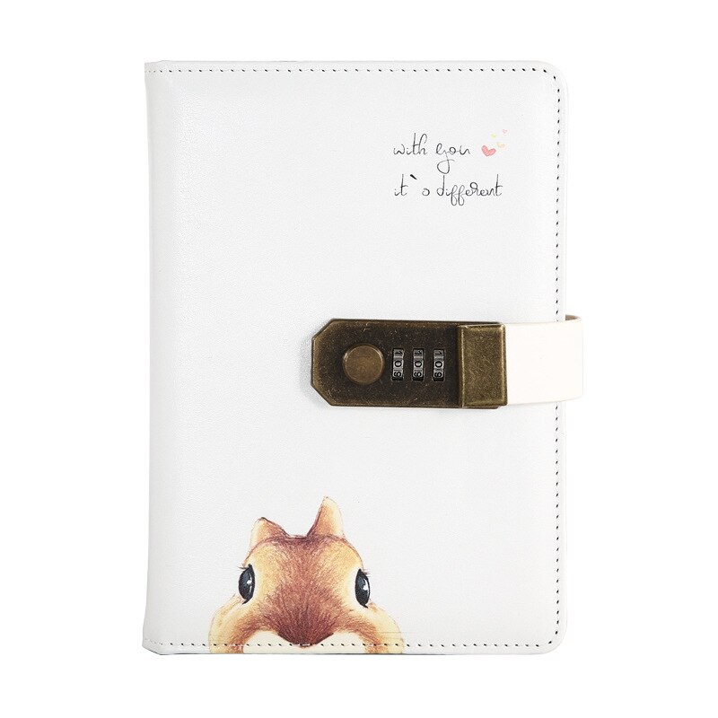 Diario de cuero Pu A5 con bloqueo, planificador, contraseña, cuadernos Retro y diarios, Agenda, cuaderno de notas, suministros para cuaderno de colegio: Blanco