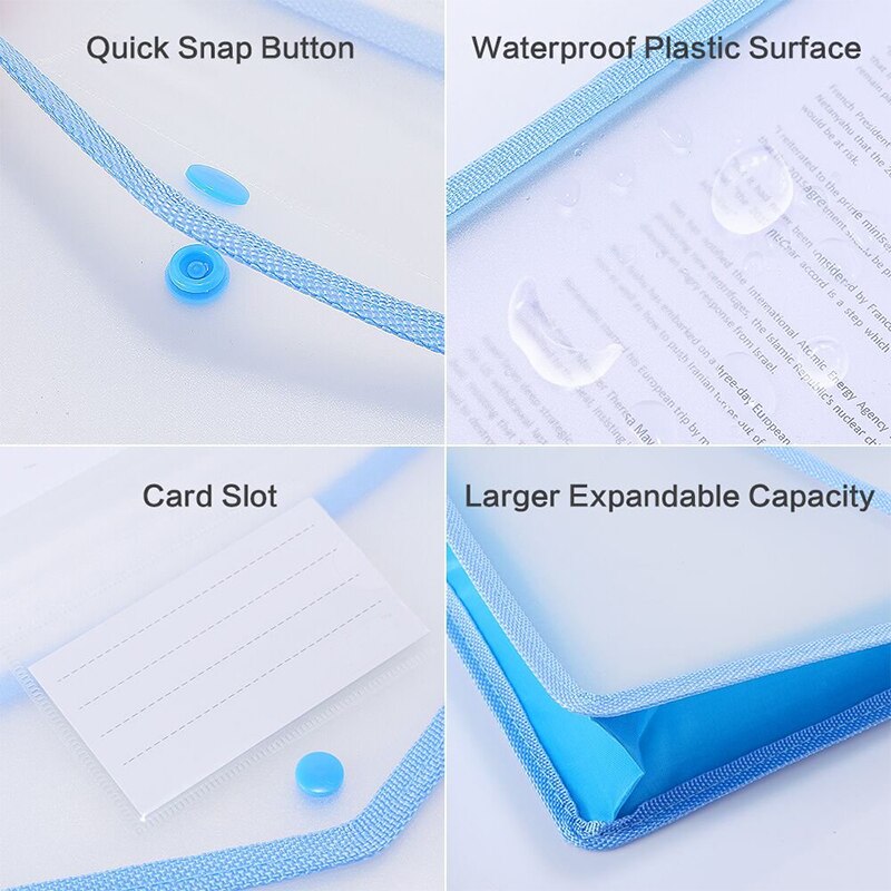 Plastic A4 Bestand Mappen Grote Capaciteit Portemonnee Document Zak Popper Portemonnee Envelop Mappen Voor Office Home School Travel Pvc Zak