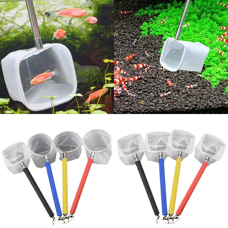 Fish Tank Catch Net Stainless Steel Adjustable Shrimp Scoop Fish Scoop Round Square Pocket Shrimp Catching Net