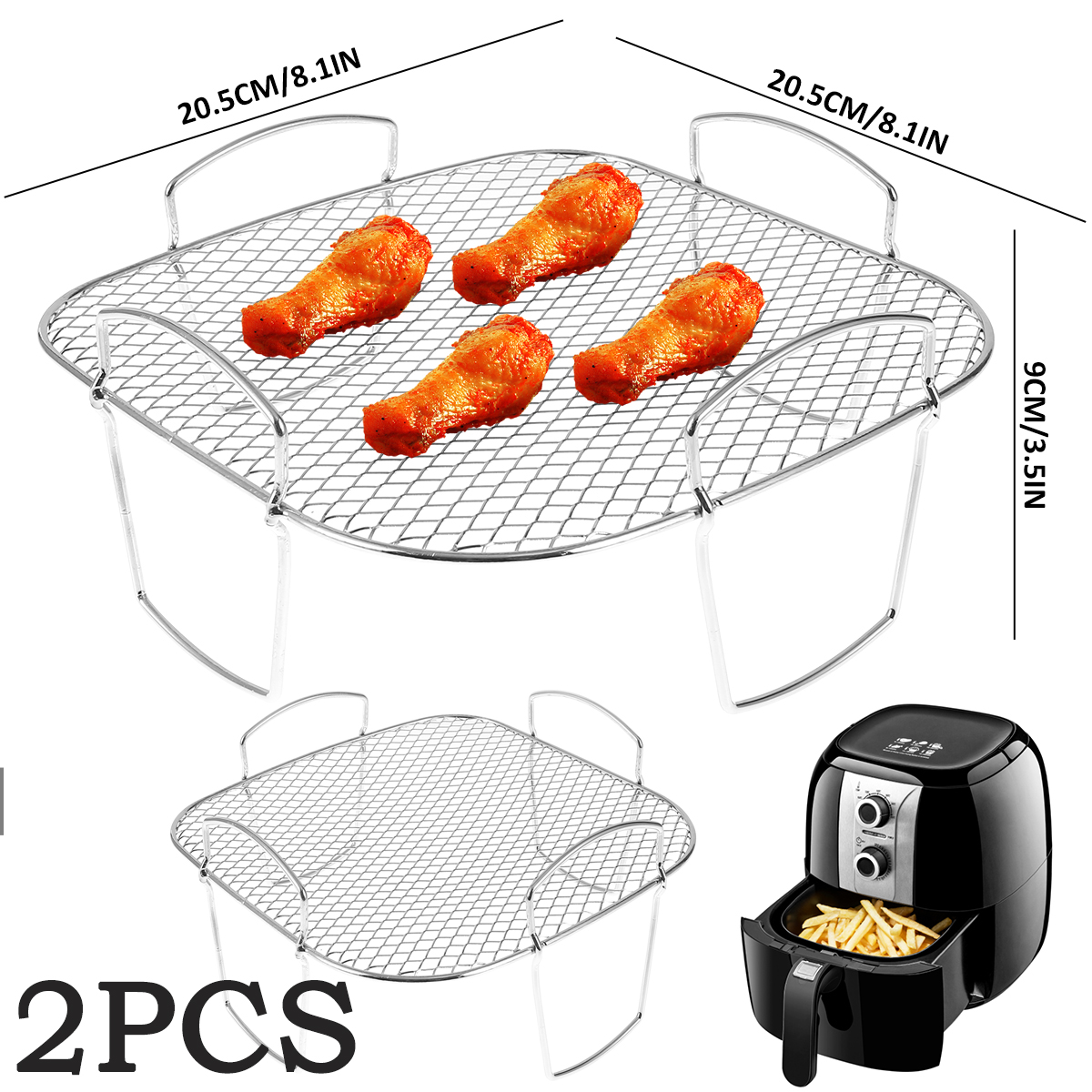 Estante para freidora de aire, rejilla para asar, estante de cocina apilable multicapa de acero inoxidable, estante para barbacoa, bandeja de cesta, accesorios para freidora de aire: naranja