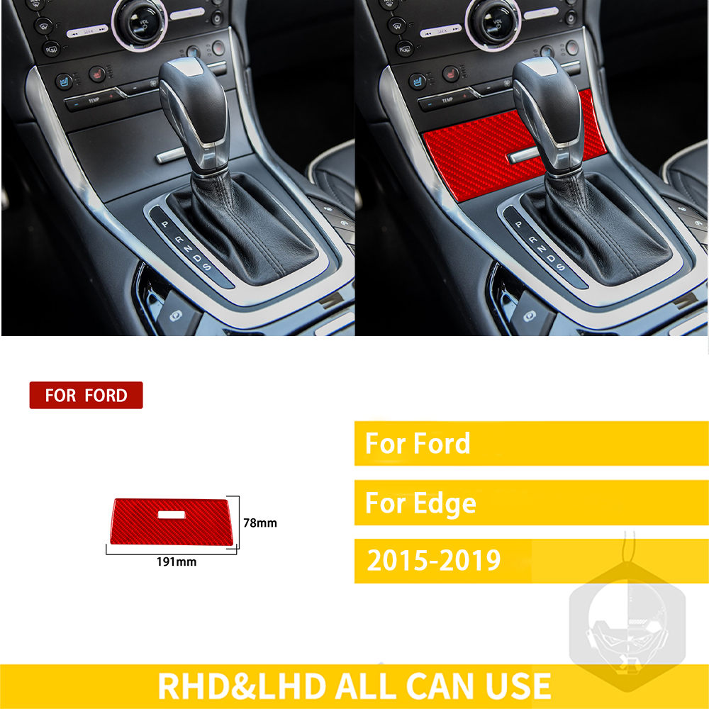 For Ford Edge Accessories Carbon Fiber Interior Gear Panel Cigarette Lighter Cover Trim Sticker: RED