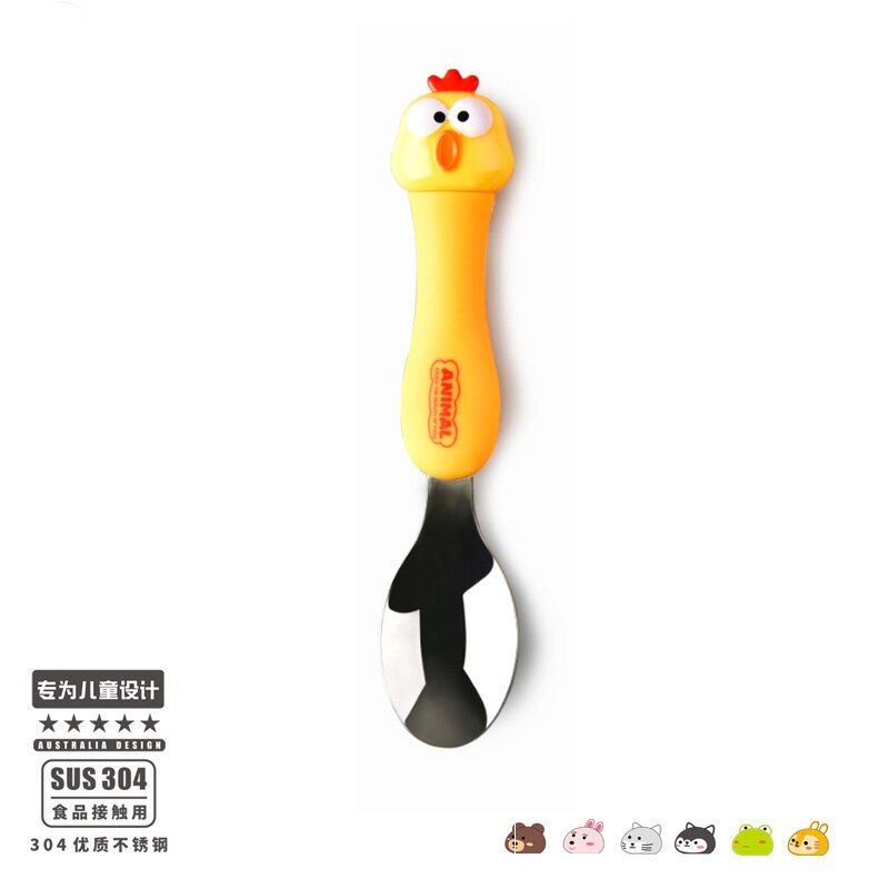 WHYOU Cartoon Stainless Steel Spoon Set Children Kid School Portable Outdoor Travel Cutlery With Storage Box: C
