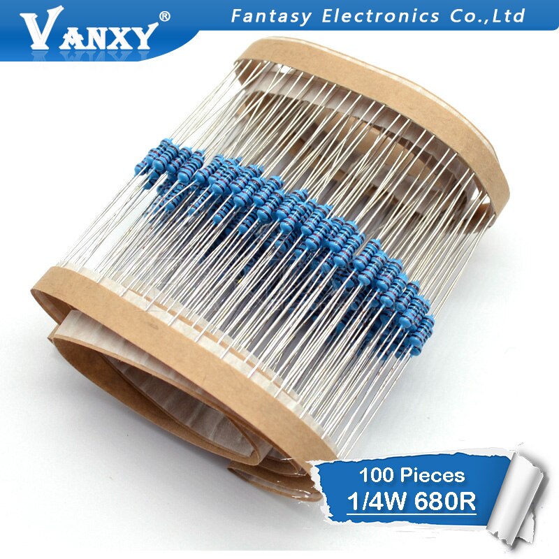 100pcs 680 ohm 1/4W 680R Metal film resistor 1%