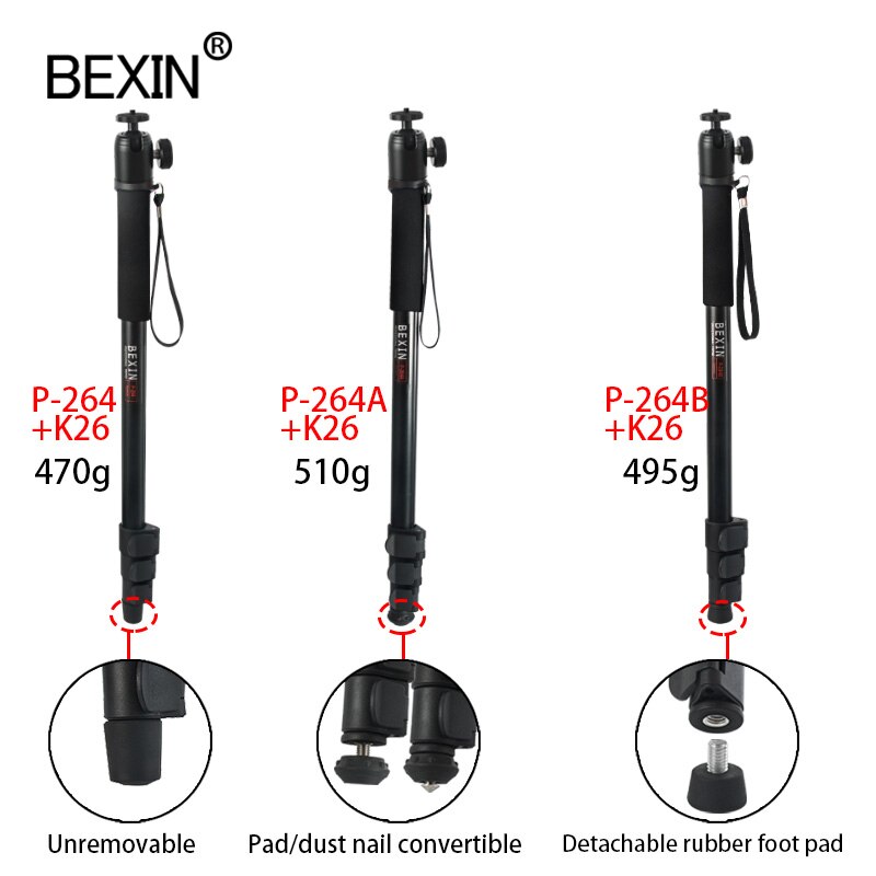 BEXIN portable lightweight 47cm monopod aluminum camera stand P-264 witn phone clip for dslr camera Video