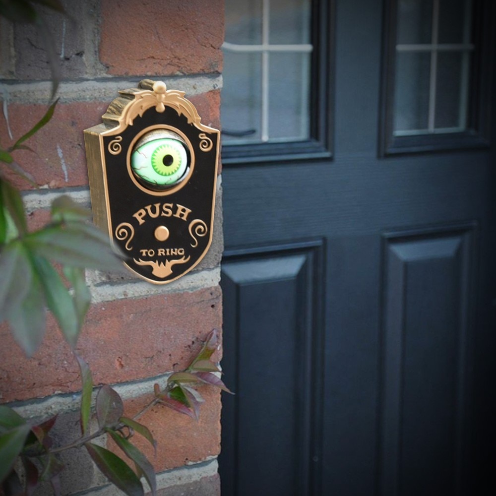 En eyed doorbell halloween dekorasjon med brennende øyne skremme stemme hjemsøkt hus dør dekorasjon elektrisk leketøy skrekk rekvisitter 1pc