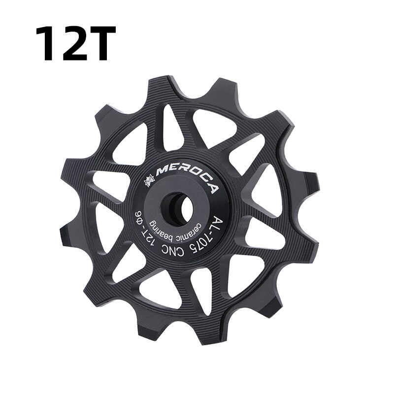MEROCA 12T 14T ruota fantino bici puleggia in lega di alluminio cuscinetto ceramico sigillato MTB ruota guida deragliatore posteriore: 12T nero