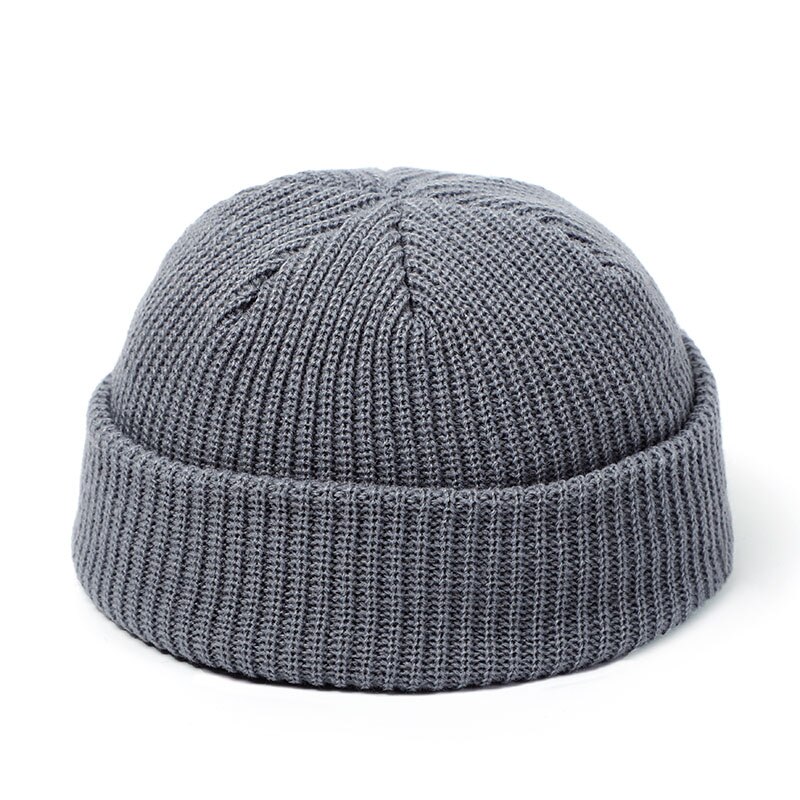 Strikhuer kalot mænd hue hue vinter retro uden skygge baggy melon kasket manchet docker fisherman hue hatte til kvinder mænd: Hampegrå