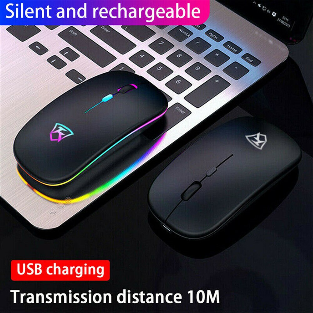 Slim Wireless Mouse Silent 2.4GHz USB Mice Rechargeable RGB For PC Laptop Gaming Mouse