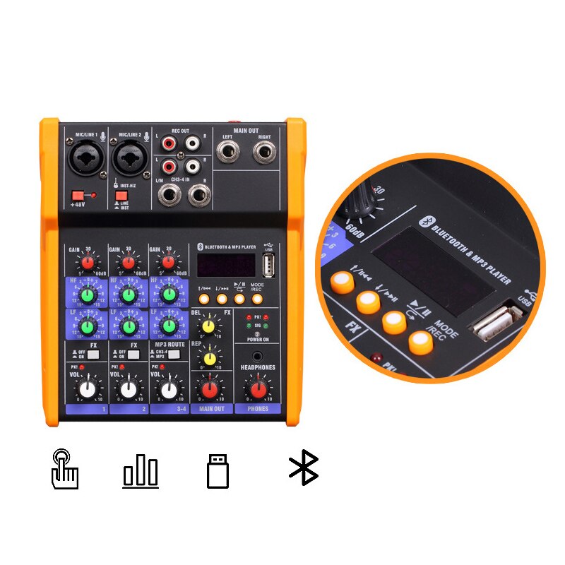 Draadloze 4-Kanaals Audio Mixer Draagbare Sound Mixing Console Usb Interface MP3 Computer Input 48V Phantom Power Monitor voor Thuis