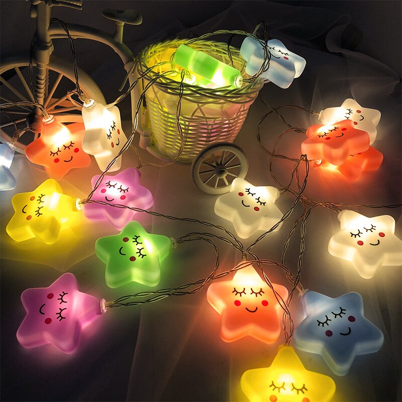 1M 10 LED Garland Smile Stars String lights for Kids Children Decors for Room Party Year Christmas Tree Battery Powered