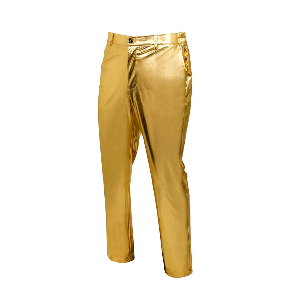 Pantalones de pierna recta para hombre, pantalón metálico dorado, informal, ceñido, para motocicleta, brillante, para discoteca, escenario, pantalones de