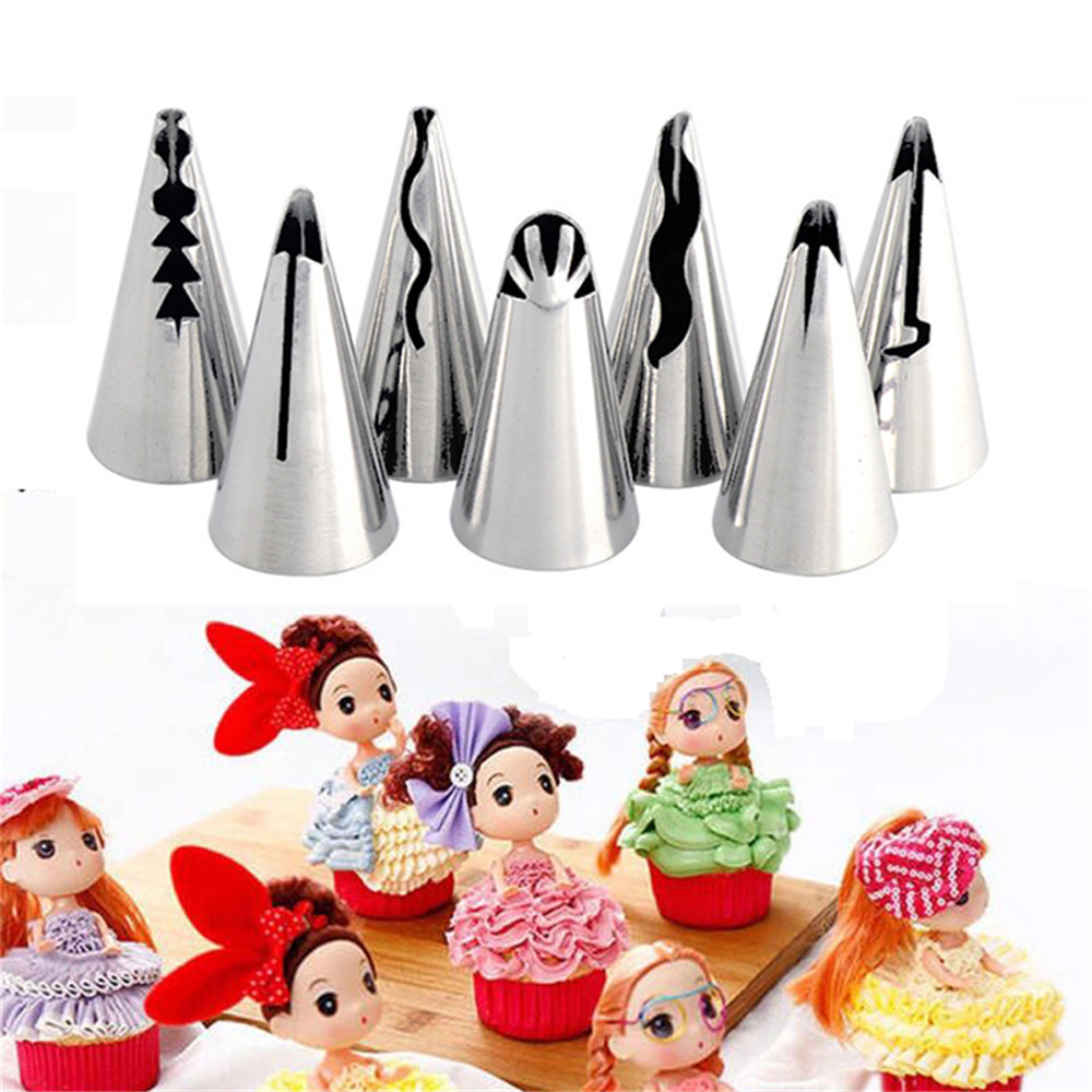 7 Stks/set Bruiloft Russische Nozzles Pastry Bladerdeeg Rok Icing Piping Nozzles Pastry Decorating Tips Cake Cupcake Decorateur Tool