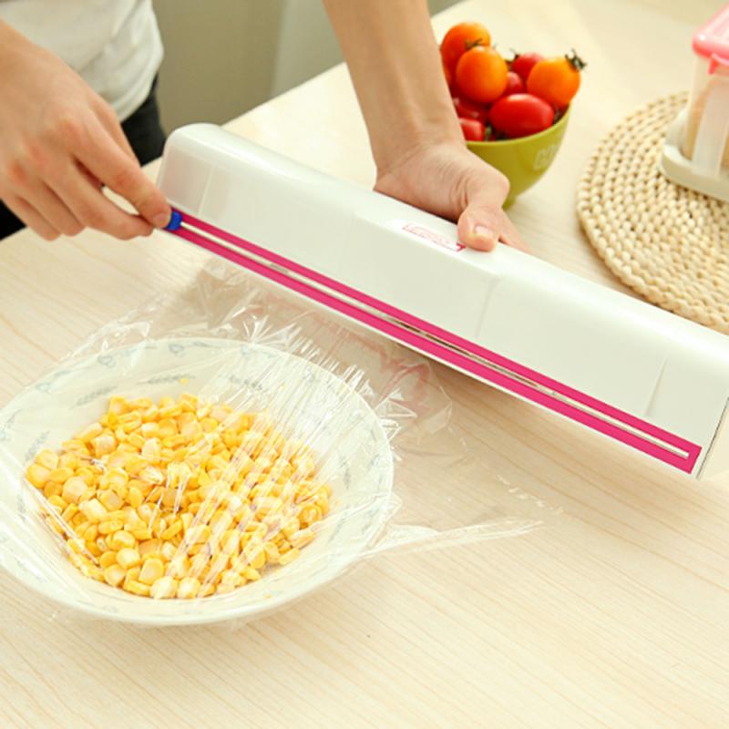 Køkken plastfolie let skære dispenser let at anvende hjem køkken skæreværktøj forsegling madpakning dispenser