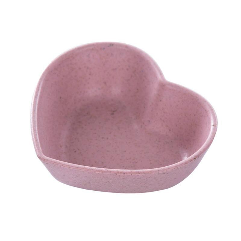 1PC multi-usages blé paille bol vinaigre assaisonnement solide soja plat Sauce sel Snack petite assiette cuisine fournitures: 10 Peach Heart Pink