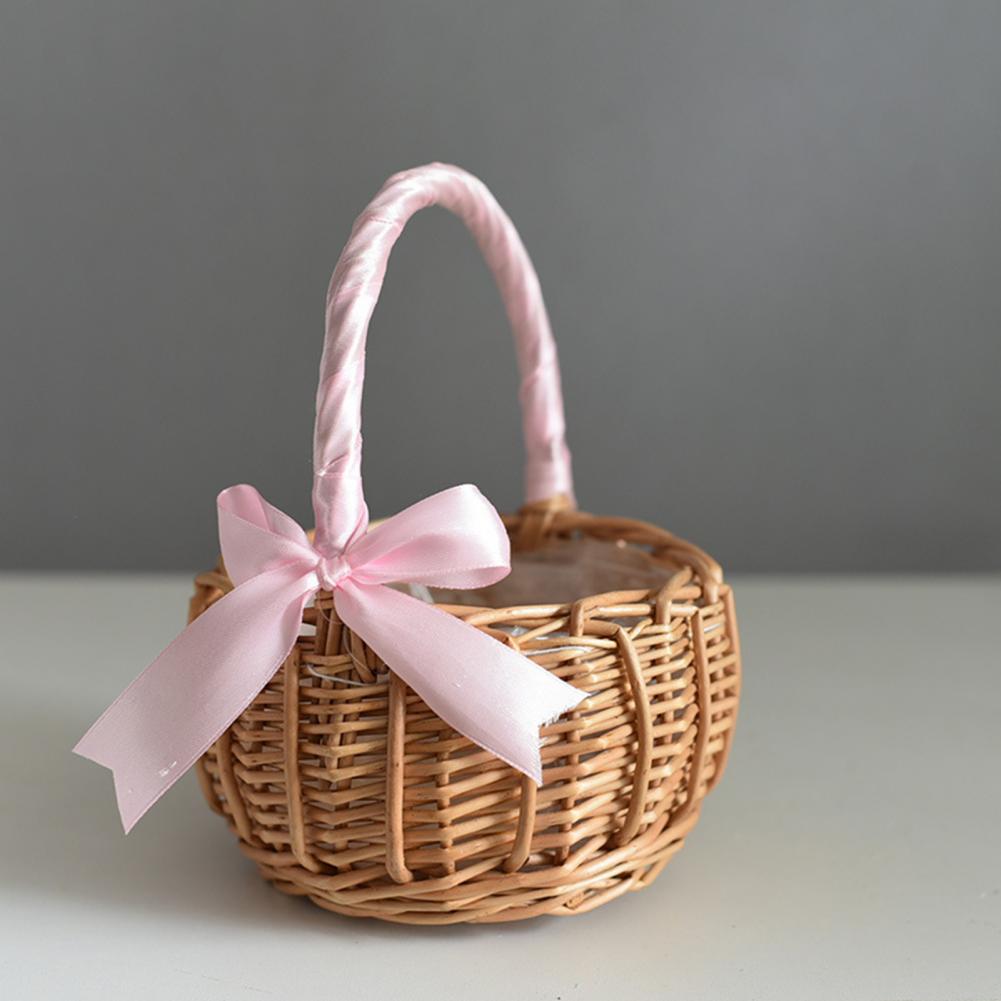 Flower Basket Woven Hand-Held Wicker Flower Pot Decorative Picnic Storage Basket Wicker Basket for Home Table Desk Decor