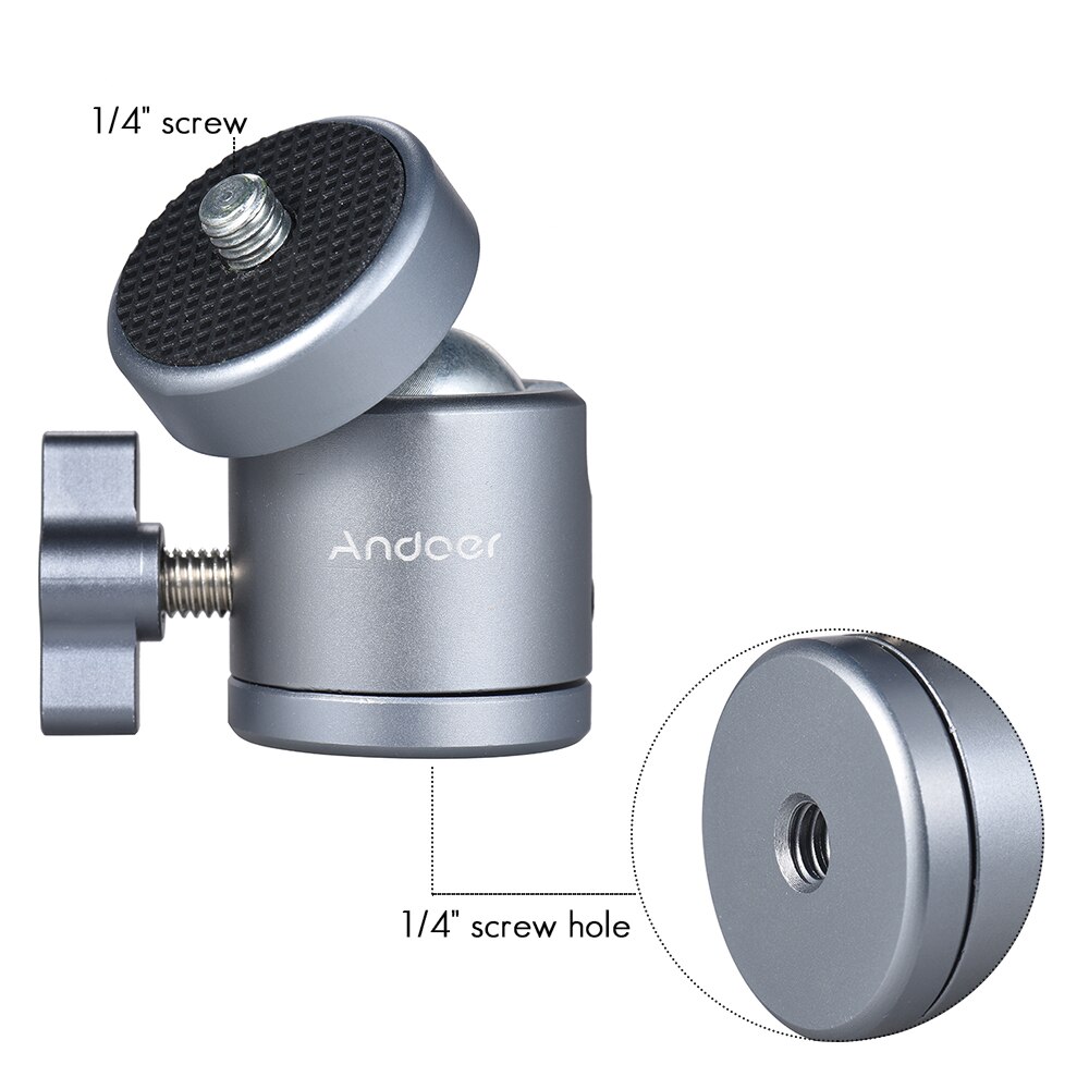 Andoer Mini Tripod Metal Ball Head Adapter Ballhead Mount with 1/4" Screw & 1/4" Screw Hole