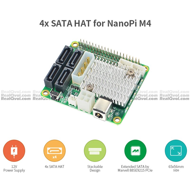 RealQvol FriendlyELEC ELEC NanoPi M4 4x SATA HAT Support 6Gbps/3Gbps/1.5Gbps Integrated power connector