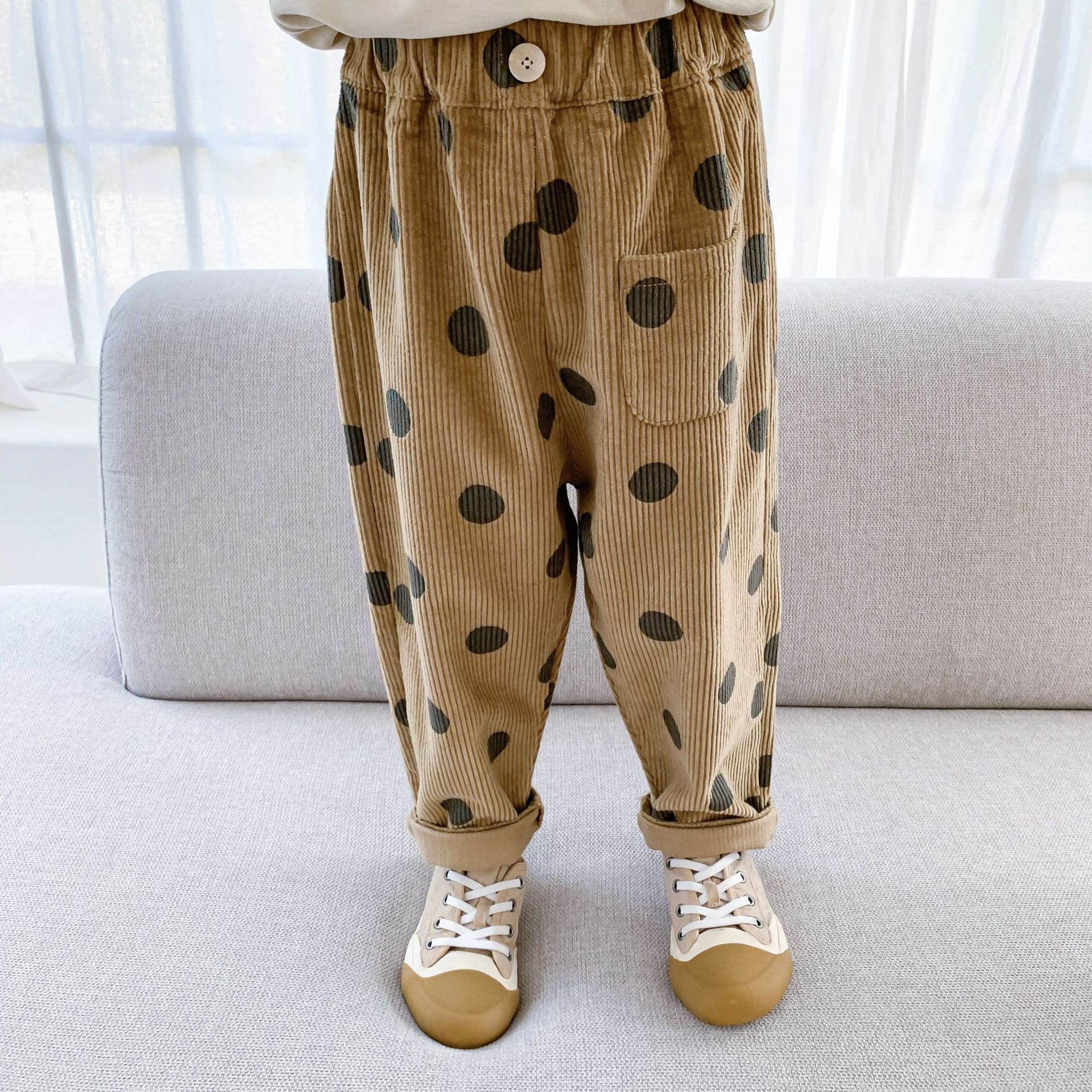 garçons filles velours côtelé pantalons décontractés enfants enfants dot 3 couleurs pantalon 1-6Y: KHAKI / 2T