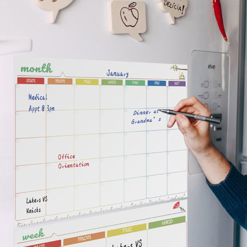 Magnetic Dry Erase Monthly Calendar Set-Magnetic White Board Weekly Planner &amp; Grocery Organizer for Kitchen Refrigerator