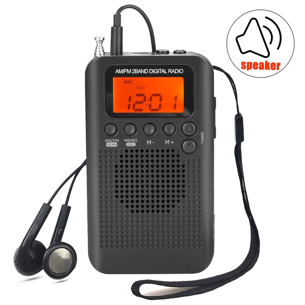 Jinserta bärbar mini fm / am-radiohögtalare musikspelare med väckarklocka lcd-skärm stödjer batteri och usb-ström: Svart