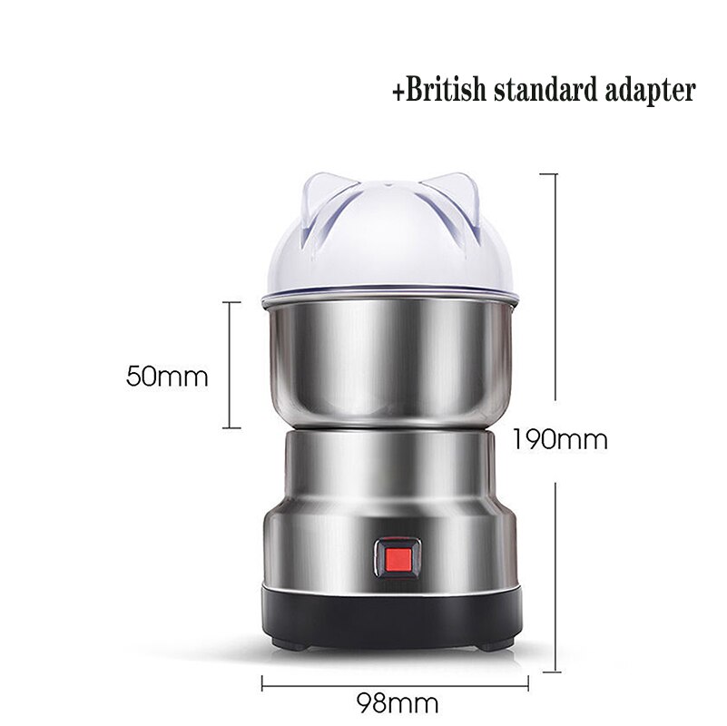 Electric Coffee Grinder Stainless Steel Grinder Cafe Coffee Machine Washable Detachable Coffe Beans Chopper Blender Coffee Mill: British adapter