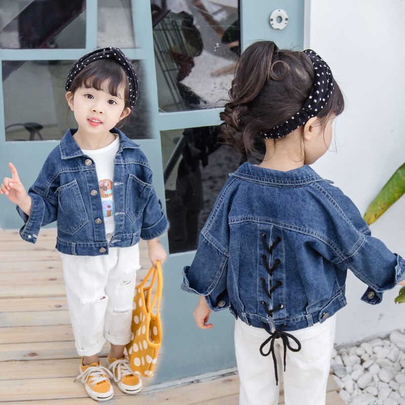 Bambino Della Ragazza Giacca Giacca di Jeans Primavera 2019 Torna Croce Cinghia Della Tuta Sportiva Dei Bambini Cappotti Casual Del Bambino Vestiti Della Ragazza LZ153