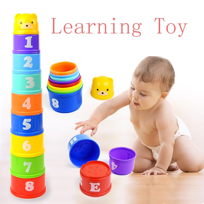 9 stk læringskop legetøj matematik tal bogstaver stabling legetøj farverig sød stabling hober op kopper plastik mavemuskler jul til børn