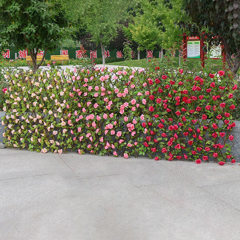 Simulation clôture filet haie en bois avec fleurs artificielles feuilles décoration de jardin criblage écran en expansion clôture rétractable