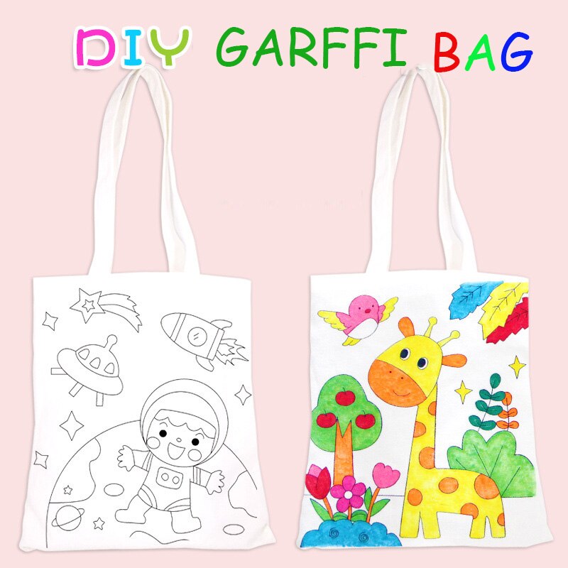 Sac à main en toile de grande taille pour enfant, sac à bandoulière de 56cm, bricolage, dessin, coloriage, artisanat, Art, Graffiti, peinture