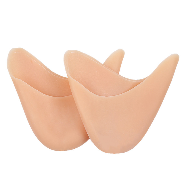 4 stk= 2 par tåpuder balletbøjler sko beskytter hallux valgus orthotics silikone pude gel indlæg fodpleje pedicure: Hudfarve uden hul