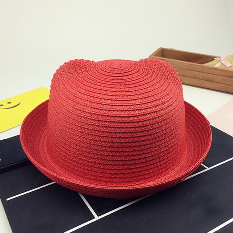 Sombreros de paja a la para chicas y niños, gorros de paja para el sol de bebé, gorro de decoración con orejas de gato flexible y sólido, dg88