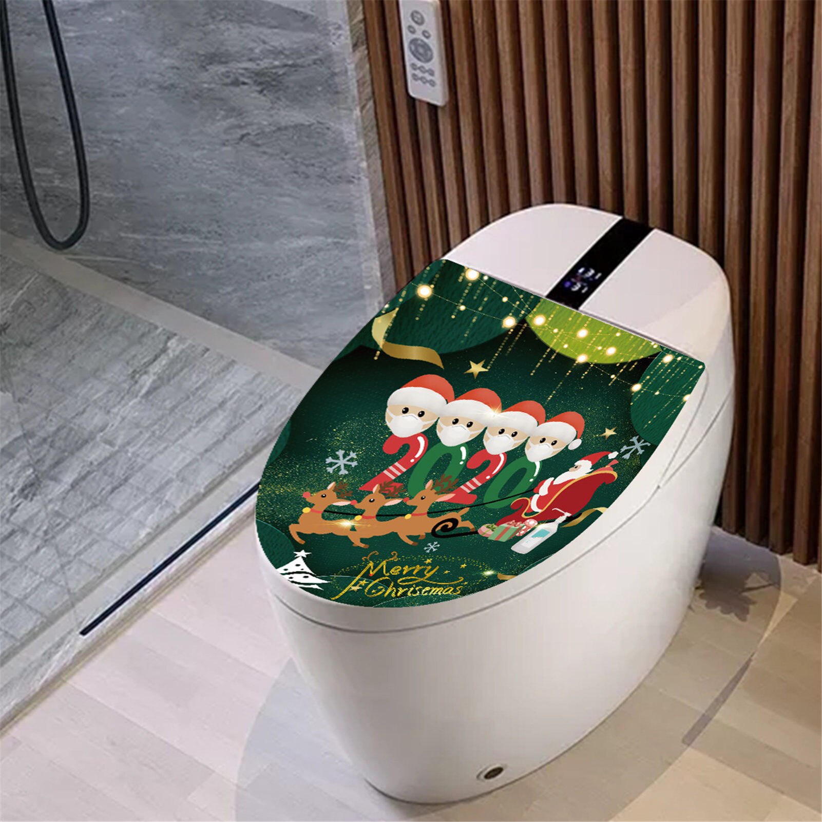 1Pcs Wc Sticker Elanden Kerstman Sticker Verwijderbare Badkamer Wc-deksel Sticker Thuis Kerst Decor Wc Sticker Decoratie