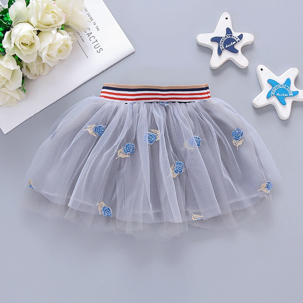 Girls beautiful short cute princess skirt Girls' solid color small rose embroidered mesh princess skirt#p45