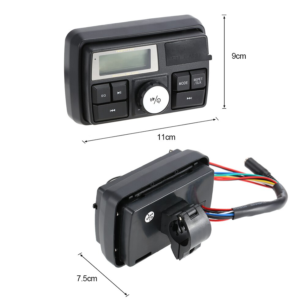 Waterproof Motorcycle Handlebar Audio Amplifier System 3" Stereo Speaker FM MP3 USB SD AUX With remote control Alarm Function