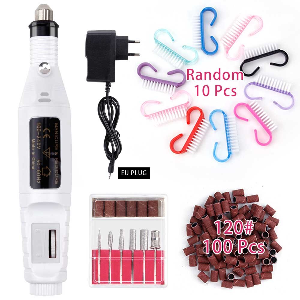 Gellak pedicure gereedschap elektrische nagelboor pen schuurvijl manicure machine set 10pc nagelkunst reinigingsborstel zacht stof verwijderen: Witte set 2