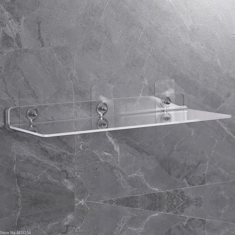 Estante de pared acrílico transparente de 20-50cm, organizador de almacenamiento flotante para baño/cocina, estante montado transparente grueso para decoración