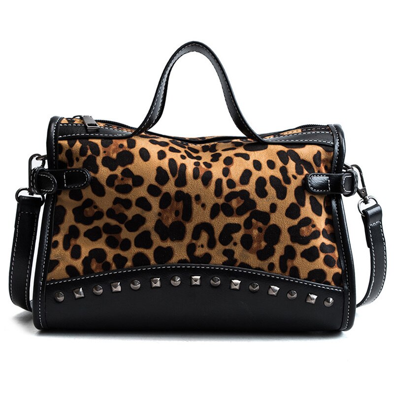 Leopardo bolsas bolso mujer fregar bolsa de hombro remache de bandolera con de varias telas nueva cremallera de alta capacidad de bolso: leopard