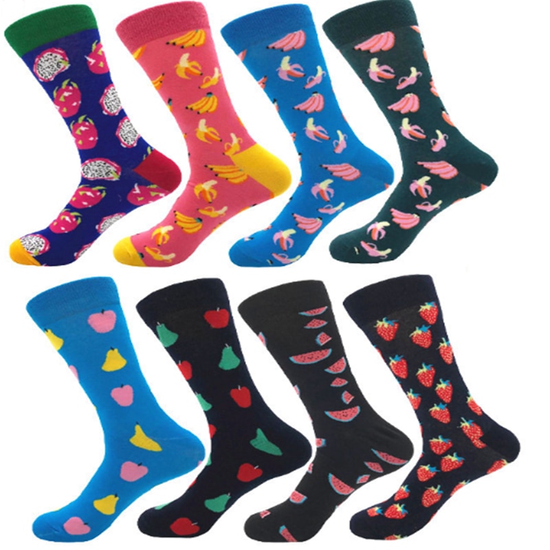 Combed Cotton Men's Happy Cute Funny Socks Brand Fruit Egg Beer French Fries Cherry Socks Men