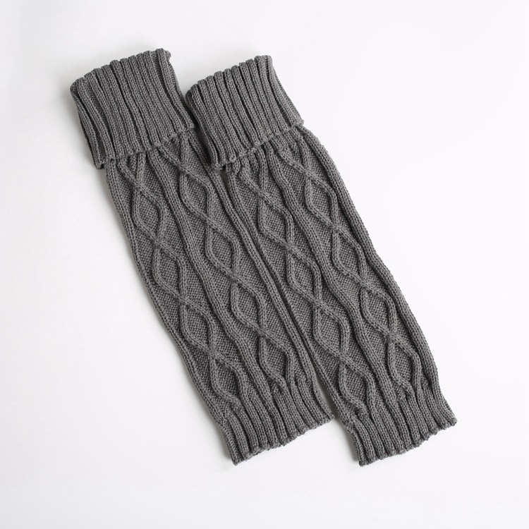 Vinterstrikket ull varme leggings vintage lingge ensfarget termisk varme lange sokker furry benvarmere kvinner: Lysegrå