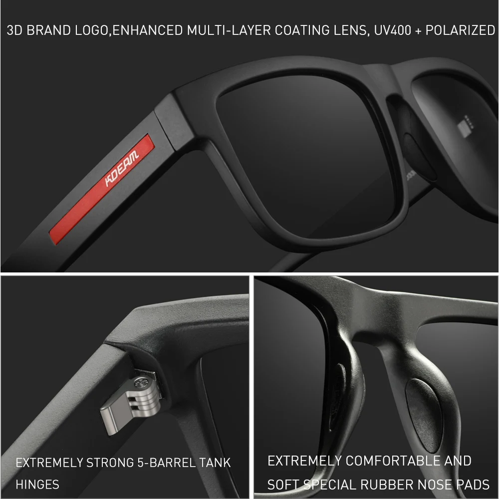 KDEAM Polarized Sunglasses For Men White Frame UV400 Protection Lens Black Driving Sun Glasses Fishing Eyewear