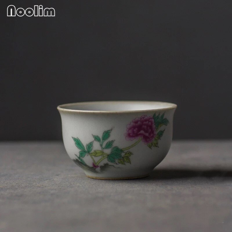 Malede blomster og fugle japansk antik kinesisk porcelæn gaiwan kung fu te kopper retro porcelæn celadon vand kop drinkware: D