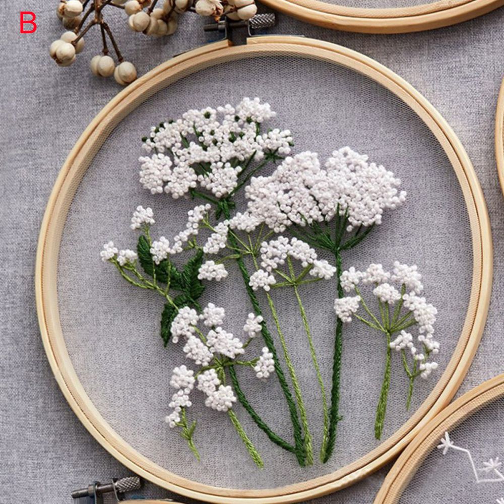 DIY Embroidery Flower Landscape Handwork Needlework for Beginner Cross Stitch kit Ribbon Painting Embroidery Hoop Home Decor: B-B