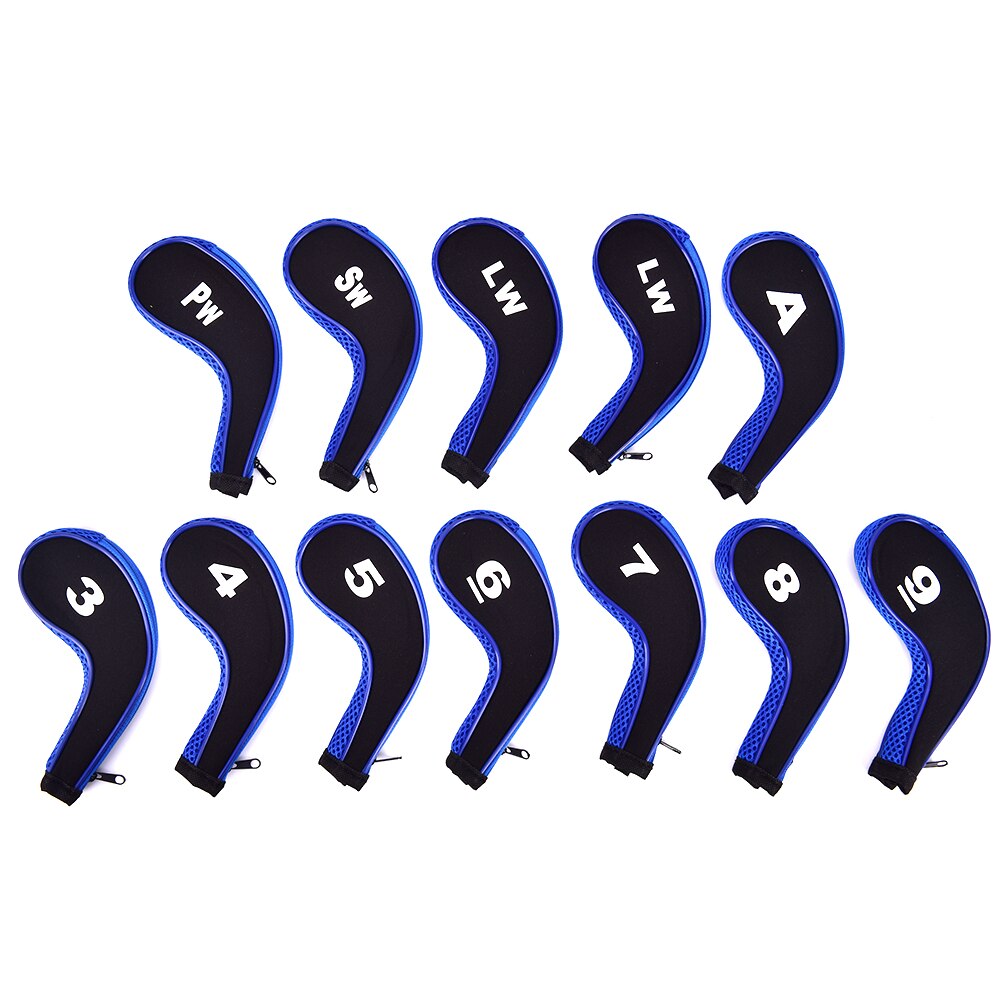 12Pcs Golf Clubs Iron Head Covers Headcovers with Zipper Long Neck