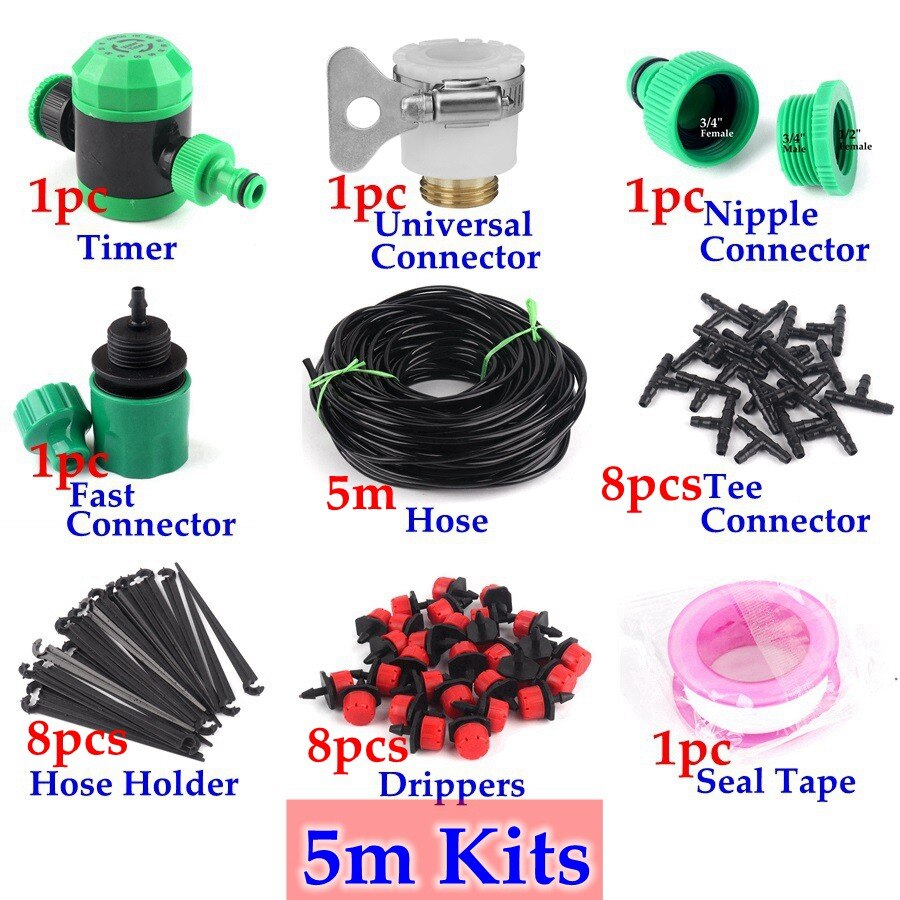 40M~5M Drip Irrigation System Automatic Watering System Garden Irrigation Timer Controller Micro Drip Watering Kits Easy Use: 5m Timer Kits