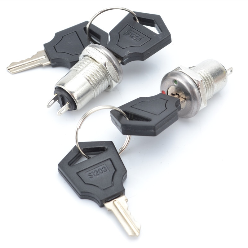 12mm Zinc Alloy Electronic Key Switch ON OFF Lock Switch Phone Lock Security Power Switch Tubular Terminals+2 Keys 2 Position