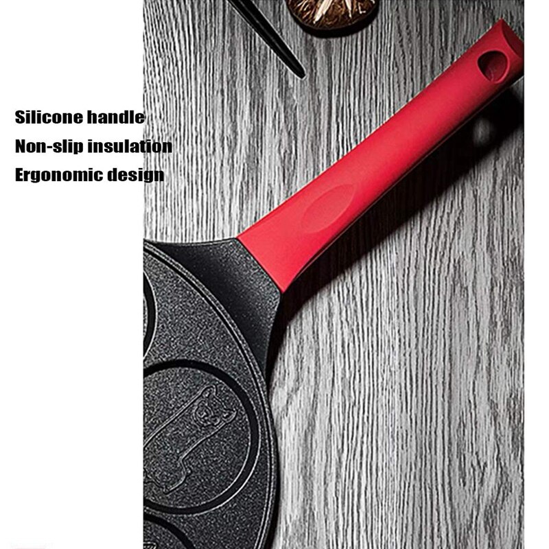 Pannenkoek Maker-Non-stick Pannenkoek Pan Bakplaat Grill Pan Mini Crêpe Maker 7-Mold Pannenkoeken Met Siliconen handvat, zwart Dier