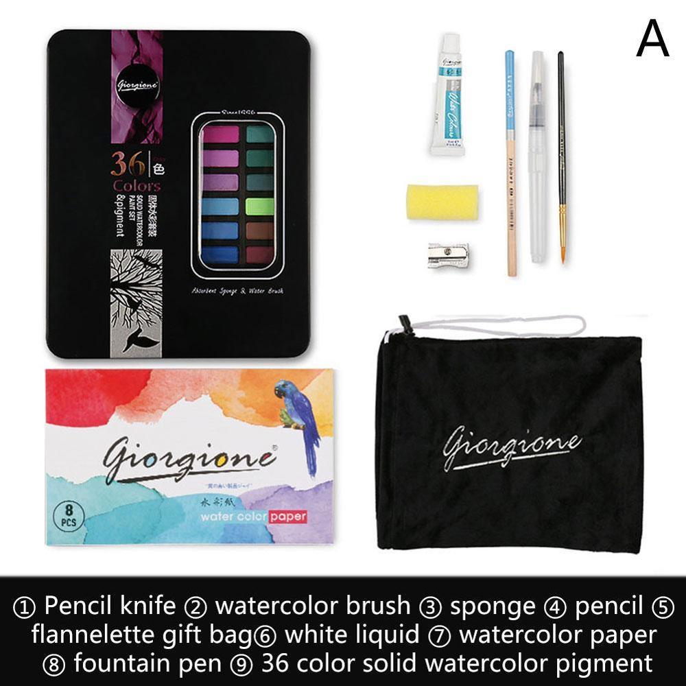 Juego de pintura de acuarela , sólido, 36/48 colores, conjunto de arte con pincel de agua, pigmento para pintar de acuarela