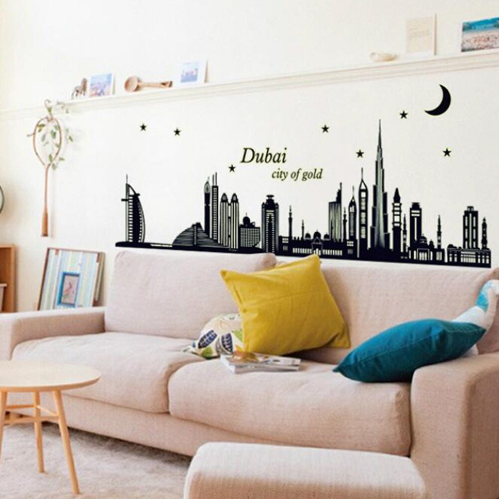 1PC PVC Waterproof Dubai City Removable Mural Fluorescence Wall Sticker Living Room Background Decal Home Decoration Posters